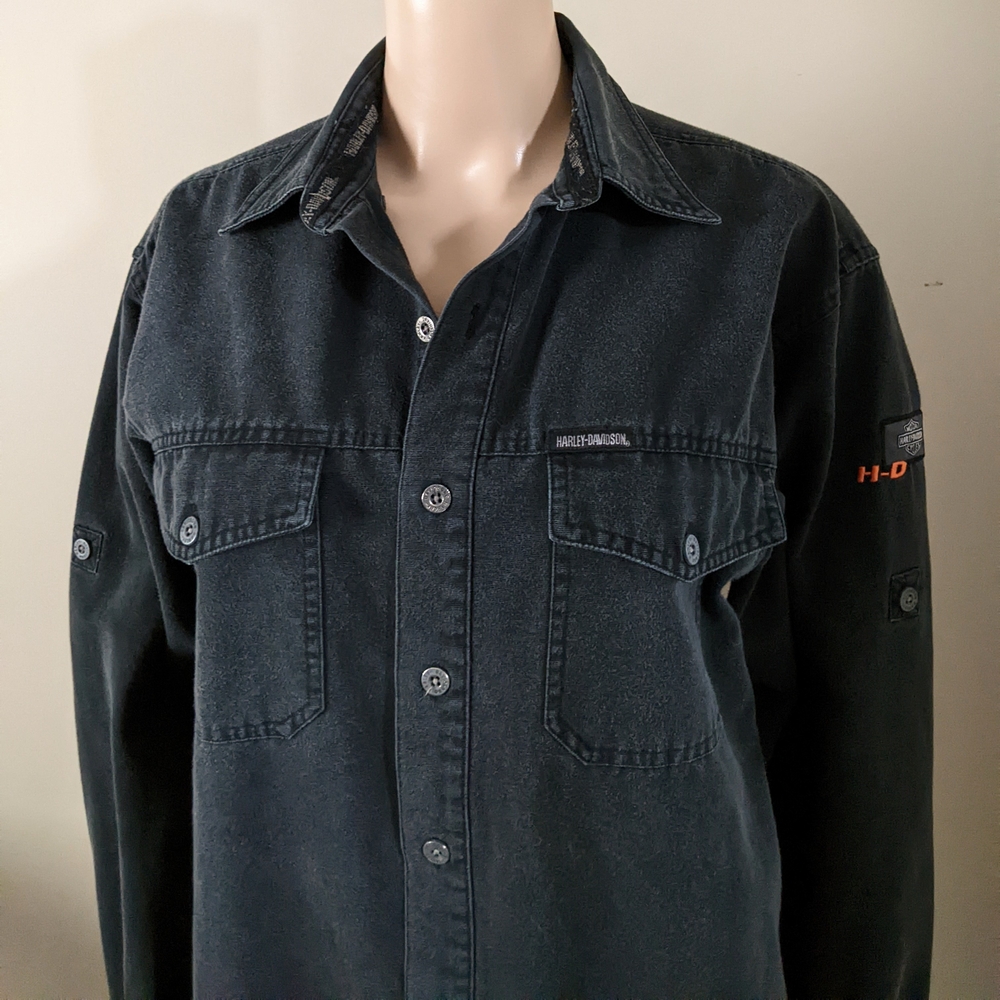 Vintage Harley-Davidson Black Denim Shirt, Men's Small